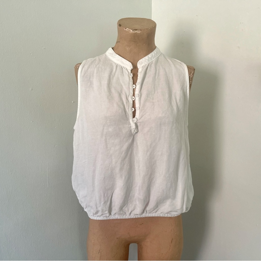 Cloth & Stone Tank Lightweight White Linen - Size Medium 6 8 Anthropologie